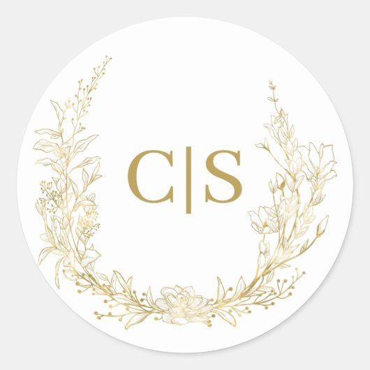 Bruiloft monogram gouden envelop ronde sticker (Voorkant)