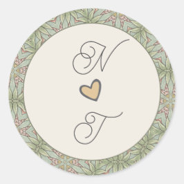 Bruiloft Monogram groen Salie Eenvoudige Ronde Sti Sticker