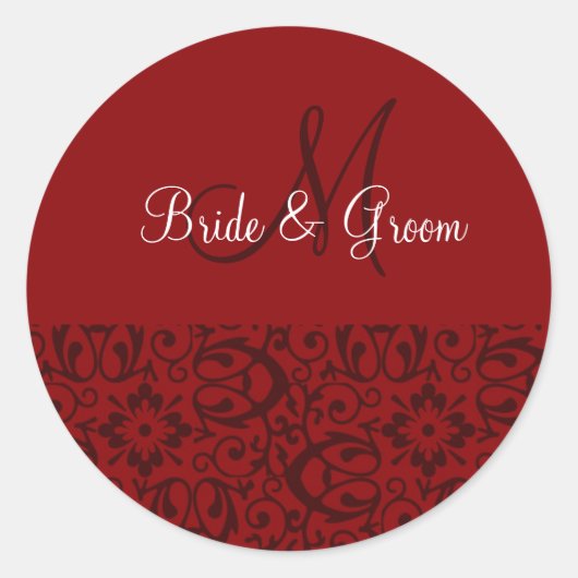 Bruiloft monogram in rood ronde sticker (Voorkant)