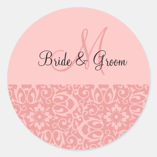 Bruiloft monogram in roze ronde sticker (Voorkant)