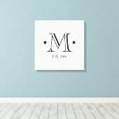 Bruiloft monogram initiaal datum zwart wit modern canvas afdruk (Insitu (Houten vloer))