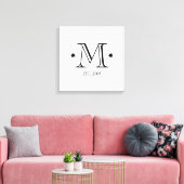 Bruiloft monogram initiaal datum zwart wit modern canvas afdruk (Insitu (Woonkamer))