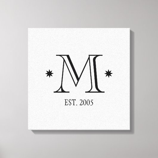 Bruiloft monogram initiaal datum zwart wit modern canvas afdruk (Voorkant)