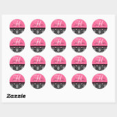 Bruiloft Monogram Initiaal Namen Roze Damast Seal Ronde Sticker (Vel)