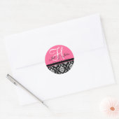 Bruiloft Monogram Initiaal Namen Roze Damast Seal Ronde Sticker (Envelop)