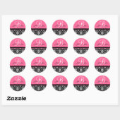 Bruiloft Monogram Initiaal Namen Roze Damast Seal Ronde Sticker (Vel)
