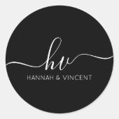 Bruiloft Monogram Kalligrafie Script Aangepaste gu Ronde Sticker (Voorkant)