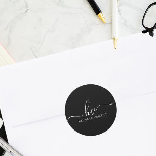 Bruiloft Monogram Kalligrafie Script Aangepaste gu Ronde Sticker