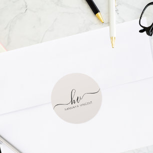 Bruiloft Monogram Kalligrafie Script Aangepaste gu Ronde Sticker