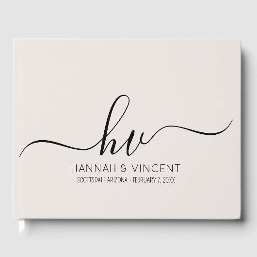 Bruiloft Monogram Kalligrafie Script Minimale Chic Gastenboek (Voorkant)