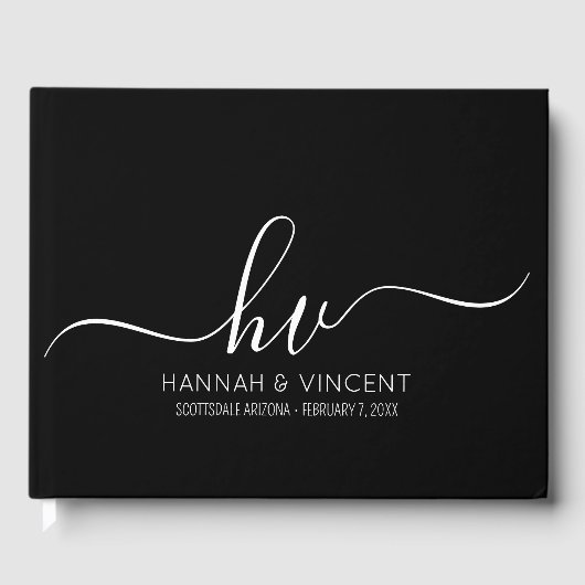 Bruiloft Monogram Kalligrafie Script Minimale Chic Gastenboek (Voorkant)