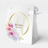 Bruiloft Monogram Kleurrijke Roze Bloemen Gouden Bedankdoosjes (Achterkant)