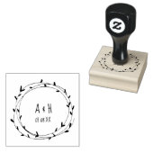 Bruiloft Monogram Krans Handgeschreven Rubberstempel (Gestempeld)