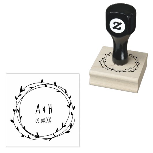 Bruiloft Monogram Krans Handgeschreven Rubberstempel (Gestempeld)