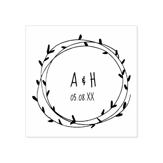 Bruiloft Monogram Krans Handgeschreven Rubberstempel (Afrduk)