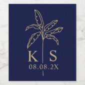 Bruiloft Monogram Logo Palm Tree Wijnlabel Wijn Etiket (Enkel label)