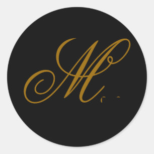 Bruiloft Monogram M Gold & Black Seal Sticker