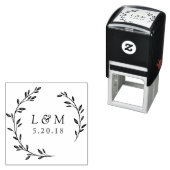 Bruiloft Monogram met Loofkrans Zelfinktende Stempel (In situ)