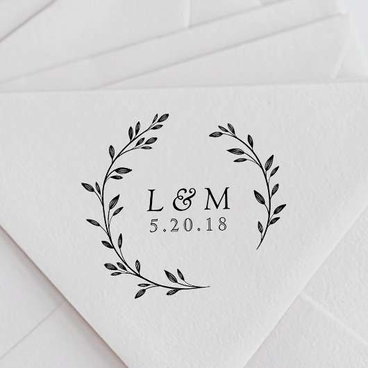 Bruiloft Monogram met Loofkrans Zelfinktende Stempel