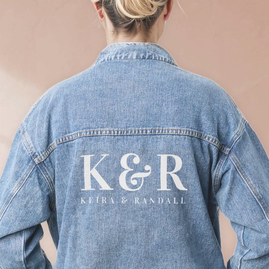 Bruiloft Monogram Minimalist Eenvoudig Wit Denim Jacket