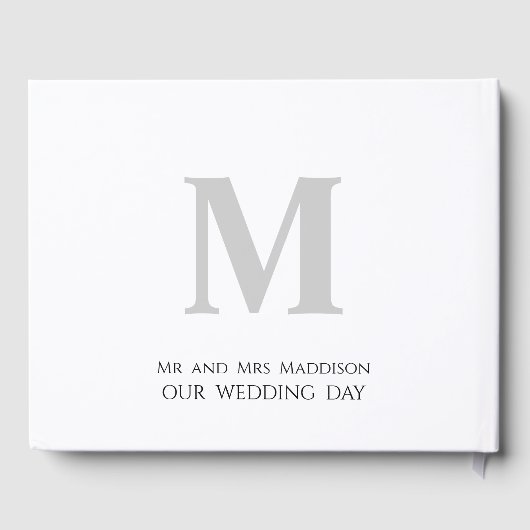 Bruiloft Monogram Minimalist Eenvoudig zwart-wit Gastenboek (Achterkant)