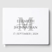Bruiloft Monogram Minimalist Eenvoudig zwart-wit Gastenboek (Voorkant)