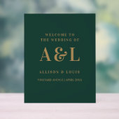 Bruiloft Monogram Minimalist Emerald Groen Goud Acryl Bord (Neutraal)