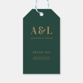 Bruiloft Monogram Minimalist Emerald Groen Goud Cadeaulabel
