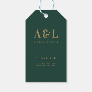 Bruiloft Monogram Minimalist Emerald Groen Goud Cadeaulabel
