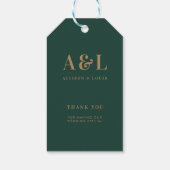 Bruiloft Monogram Minimalist Emerald Groen Goud Cadeaulabel (Achterkant)