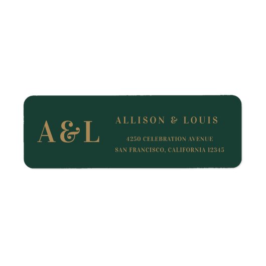 Bruiloft Monogram Minimalist Emerald Groen Goud Etiket (Voorkant)
