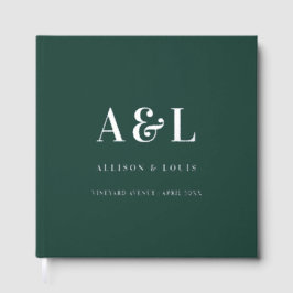 Bruiloft Monogram Minimalist Emerald Groen Goud Gastenboek