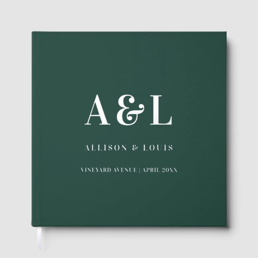 Bruiloft Monogram Minimalist Emerald Groen Goud Gastenboek (Voorkant)
