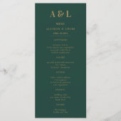Bruiloft Monogram Minimalist Emerald Groen Goud Menu (Voorkant)