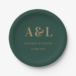 Bruiloft Monogram Minimalist Emerald Groen Goud Papieren Bordje