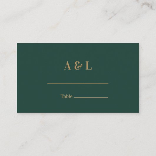 Bruiloft Monogram Minimalist Emerald Groen Goud Plaatskaartje (Achterkant)