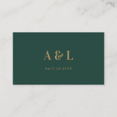 Bruiloft Monogram Minimalist Emerald Groen Goud Plaatskaartje (Voorkant)
