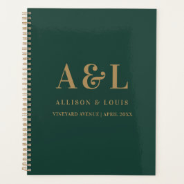 Bruiloft Monogram Minimalist Emerald Groen Goud Planner