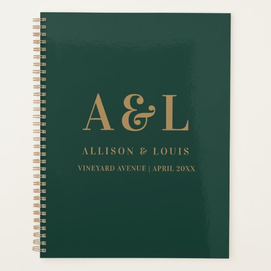 Bruiloft Monogram Minimalist Emerald Groen Goud Planner (Voorkant)