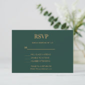 Bruiloft Monogram Minimalist Emerald Groen Goud RSVP Kaartje (Staand voorkant)