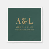 Bruiloft Monogram Minimalist Emerald Groen Goud Servet (Voorkant)