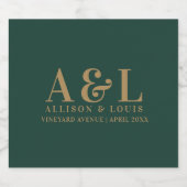 Bruiloft Monogram Minimalist Emerald Groen Goud Sparkling Wijnetiket (Enkel label)