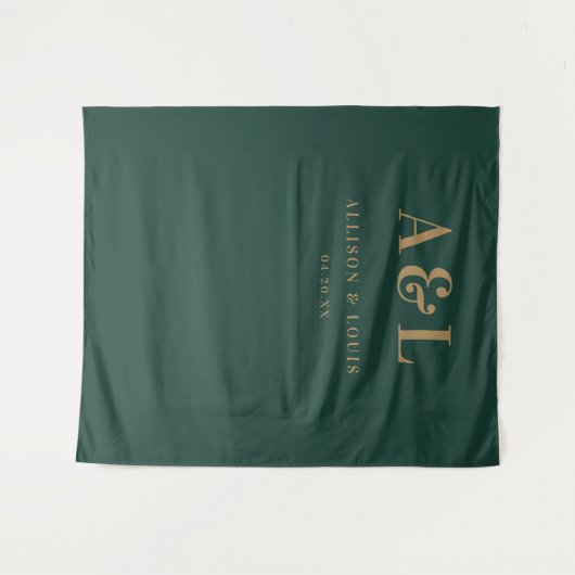 Bruiloft Monogram Minimalist Emerald Groen Goud Wandkleed (Voorkant (horizontaal))