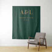 Bruiloft Monogram Minimalist Emerald Groen Goud Wandkleed (In situ)