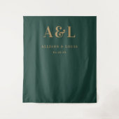 Bruiloft Monogram Minimalist Emerald Groen Goud Wandkleed (Voorkant)