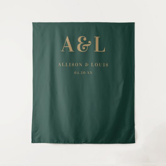 Bruiloft Monogram Minimalist Emerald Groen Goud Wandkleed (Voorkant)