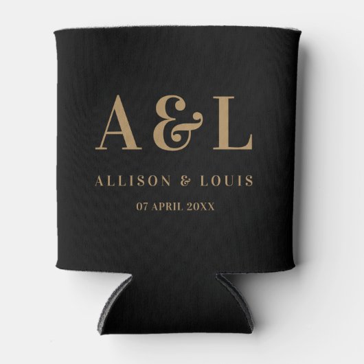 Bruiloft Monogram Minimalist Zwart Goud Blikjeskoeler (Voorkant)