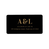 Bruiloft Monogram Minimalist Zwart Goud Etiket (Voorkant)