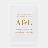 Bruiloft Monogram Minimalistisch Wit Goud Acryl Bord (Voorkant)