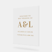 Bruiloft Monogram Minimalistisch Wit Goud Acryl Bord (Hoek)